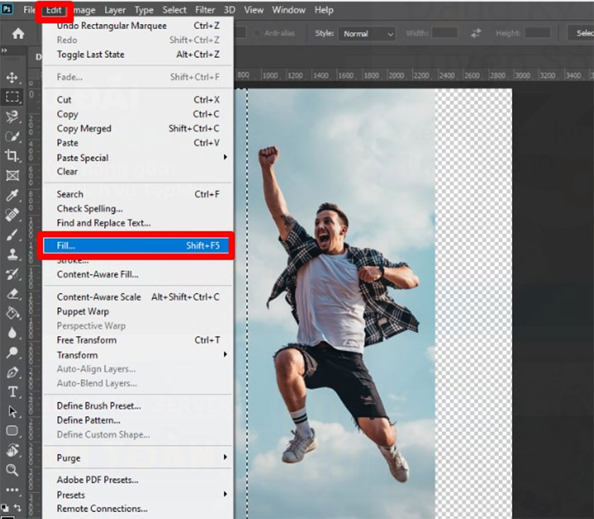 Edit Fill hoặc nhấn cụm tổ hợp phím Shift +F5