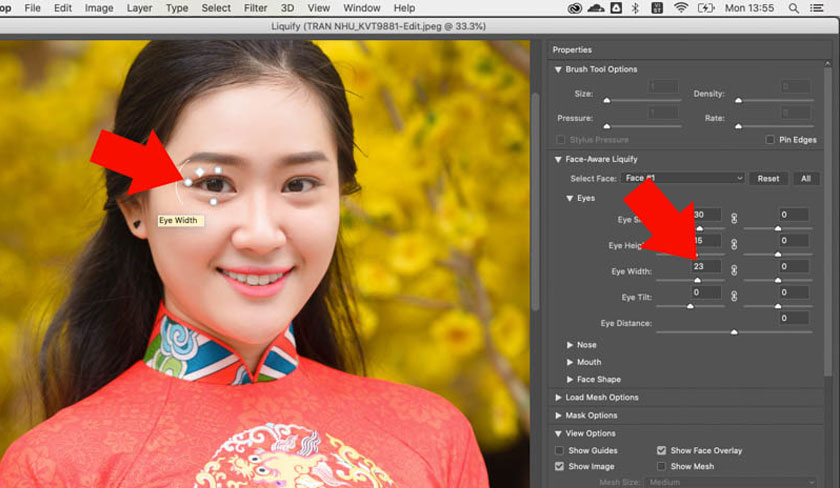 điều chỉnh thông số Eye Size