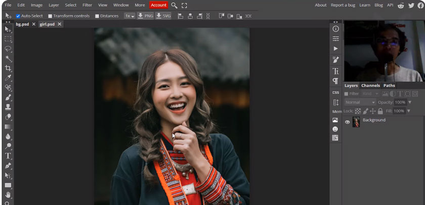 Mở bức ảnh trong Photoshop Online cần thay phông nền