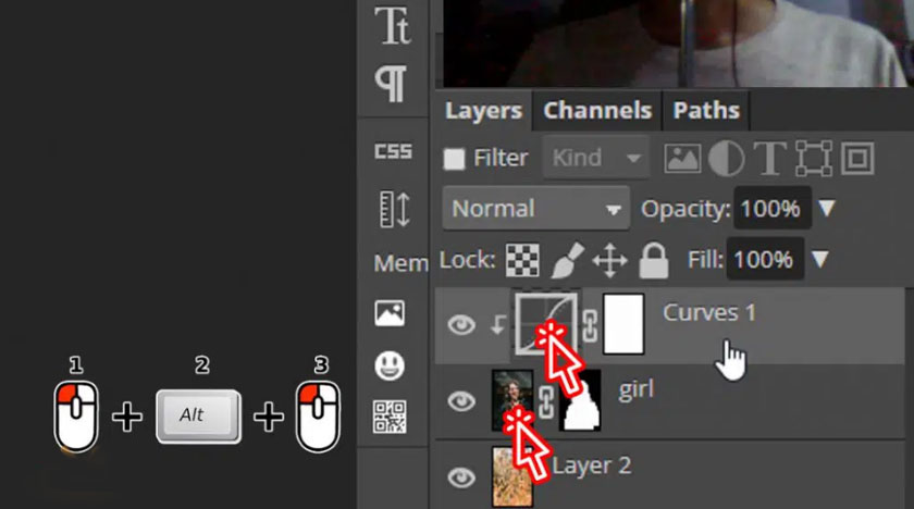 click chuột trái lên layer Curves