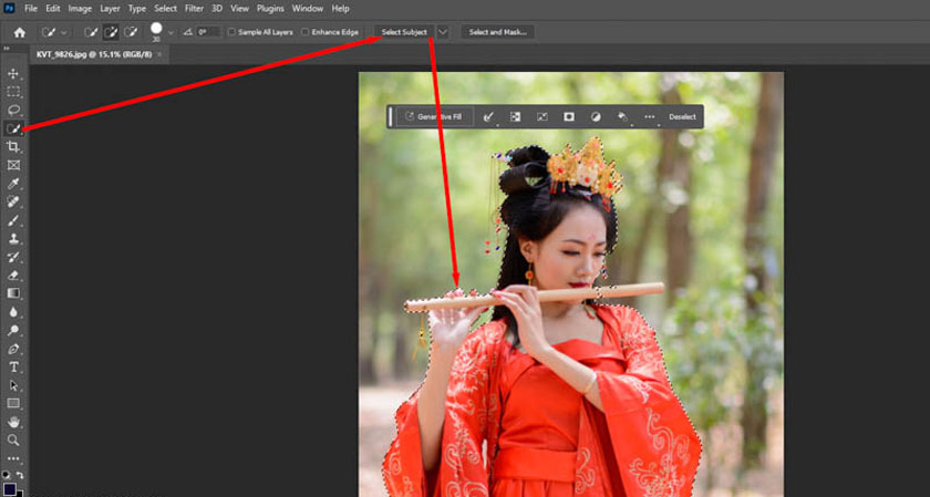 Select Subject để tạo vùng chọn xung quanh đối tượng