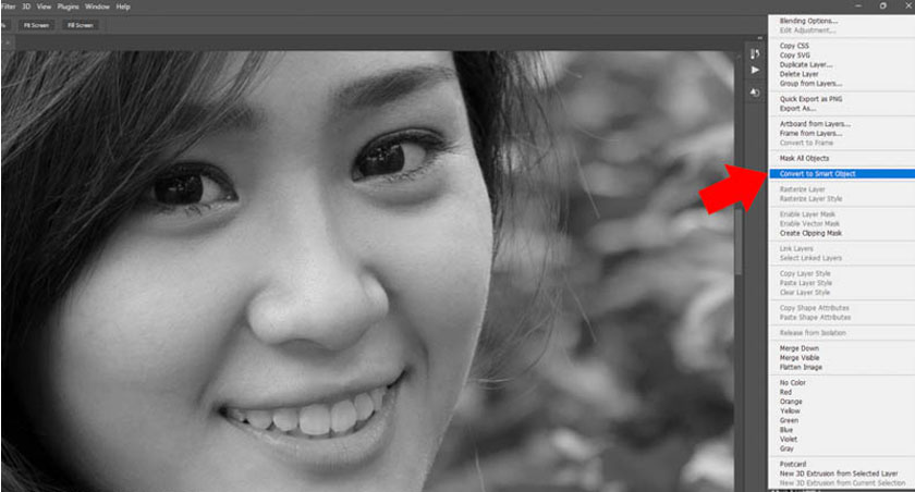 chọn Convert to Smart Object để nhằm ghi lại những Filter đã áp dụng lên Layer