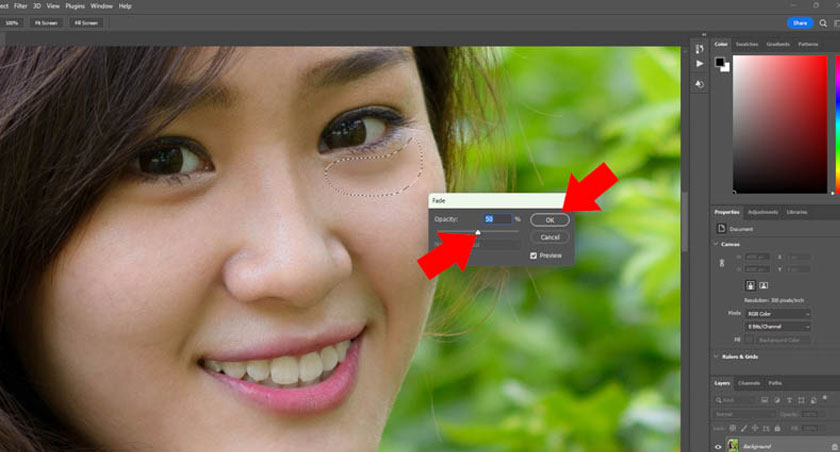 điều chỉnh Opacity trong Fade Path Selection