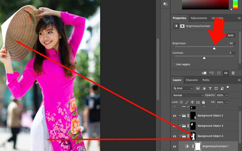 kéo thanh trượt Brightness sang phải để người mẫu sáng hơn