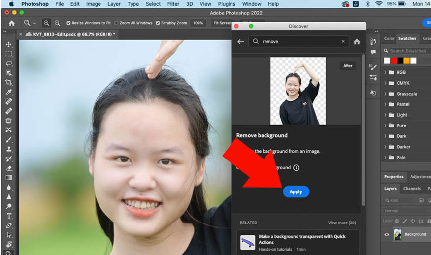 Chọn Remove Background sau đó chờ đợi một chút