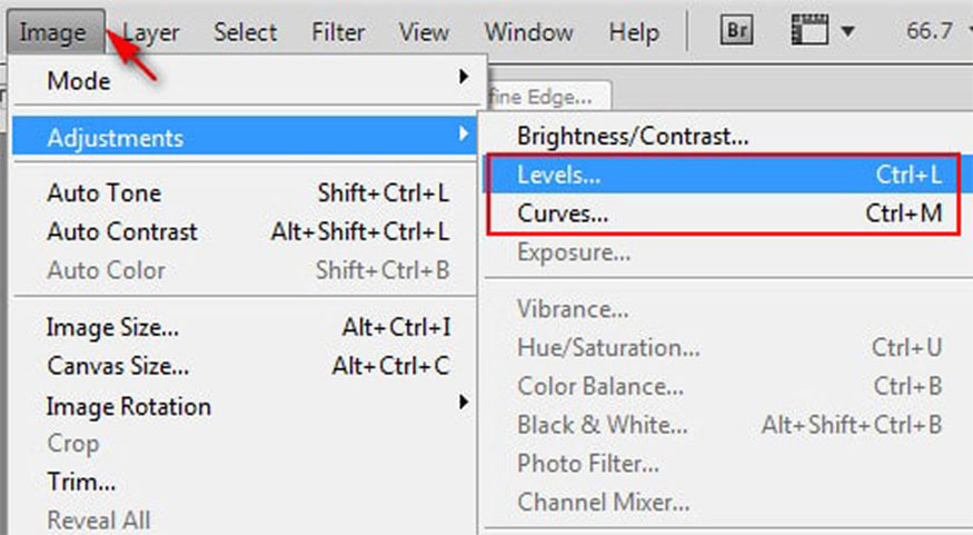 chọn Curves để chỉnh sửa