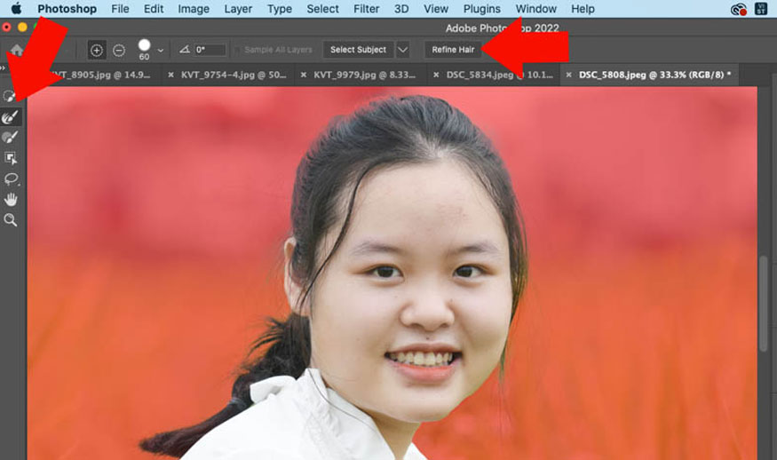 chọn Refine Edge Brush Tool hoặc có thể nhấn phím [ ]