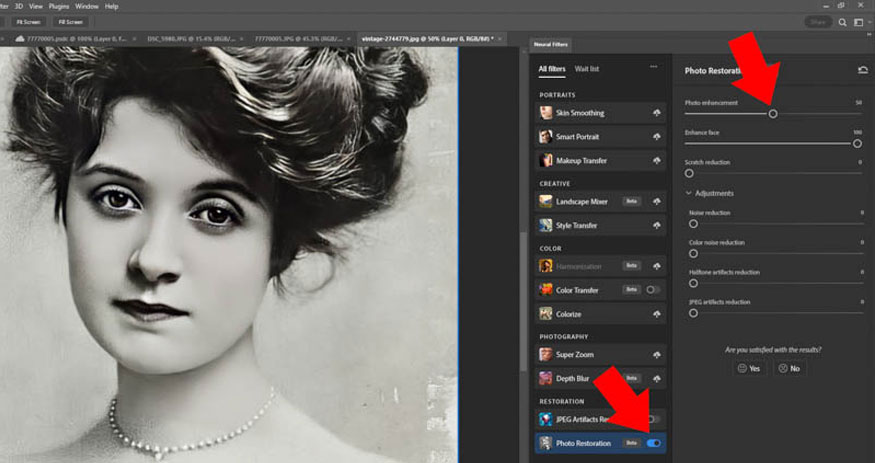 Kéo thanh trượt Enhance Face sang phải