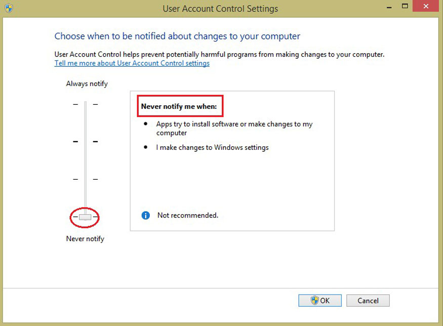 click chọn Change User Account Control (UAC) settings