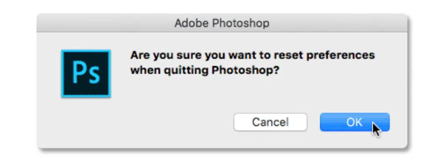 Sử dụng phím tắt khởi chạy lại Photoshop