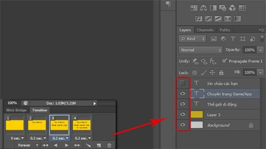 Thu ngắn thời lượng hiển thị của tất cả layer trên Timeline 