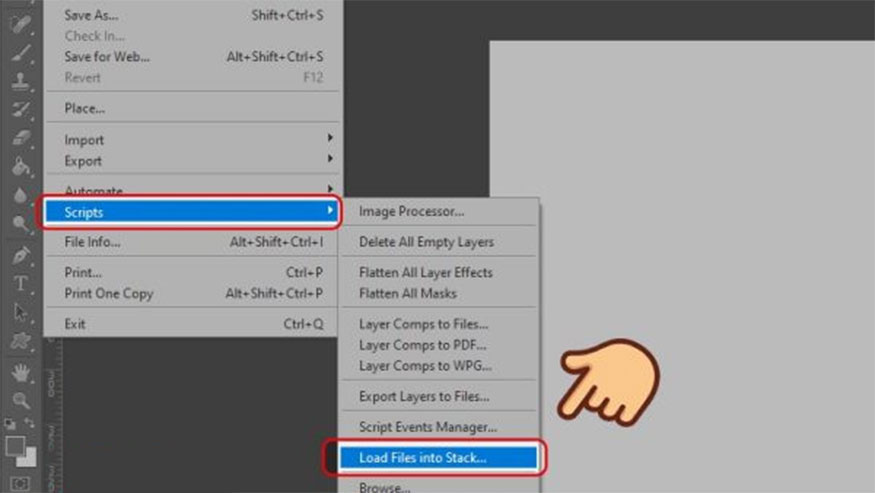 chọn lệnh Load Files into Stack