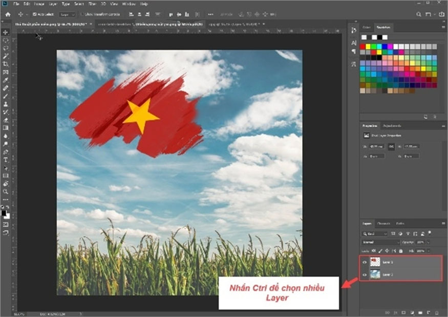 Nhấn và giữ Ctrl sau đó chọn các layer muốn căn chỉnh.