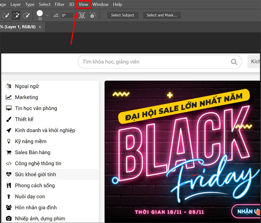 New Guide Layout ở trên thanh công cụ photoshop