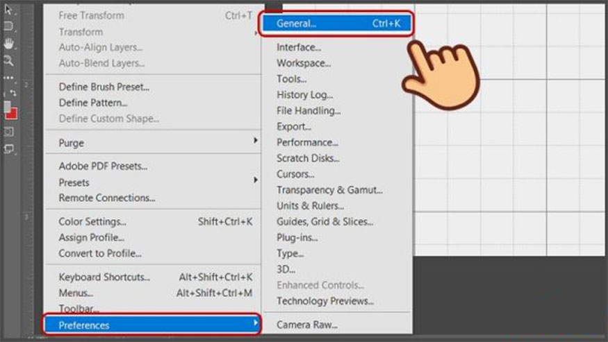 General hoặc nhấn tổ hợp phím Ctrl + K