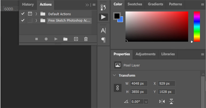 Vào photoshop mở bảng Action 
