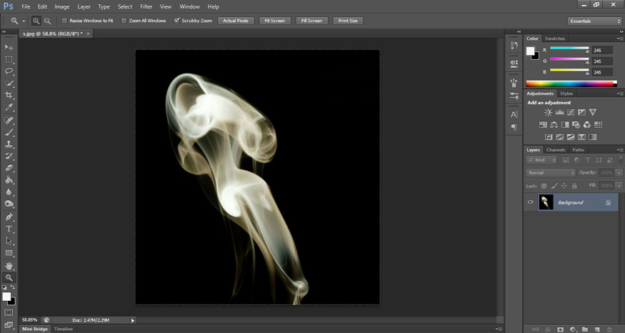 Mở hình ảnh khói trong Photoshop. 