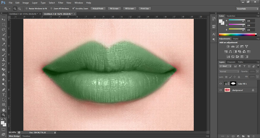 giảm Opacity của Solid Color