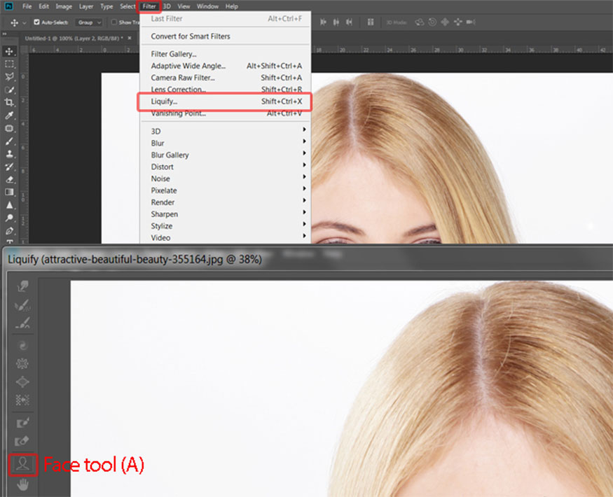 Chọn Face Aware tool