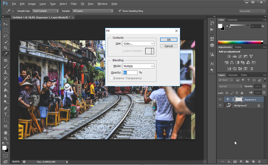 Mode Multiply và Opacity ở khoảng 40 - 50%