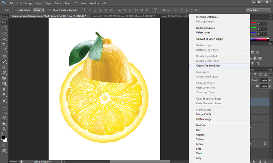 nhấn chuột phải rồi chọn Create Clipping Mask