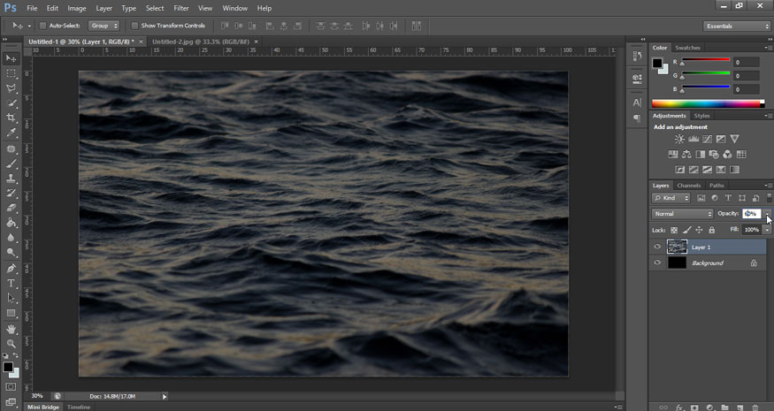 giảm Opacity của layer này xuống còn 60%.