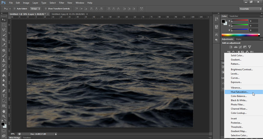 chọn Create a fill or new adjustment layer