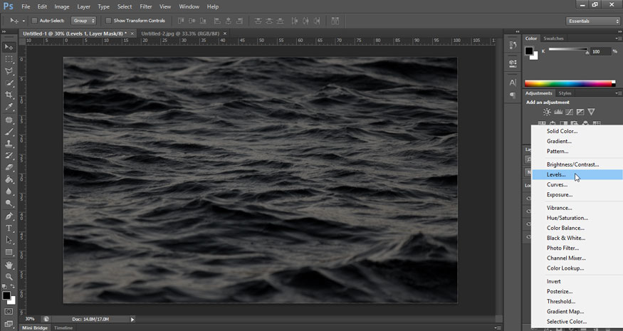 Create a fill or new adjustment layer => Level.