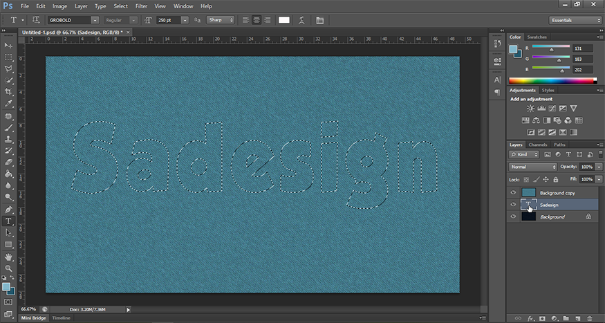 ấn Ctrl + Click vào thumbnail (chữ T) ở layer text