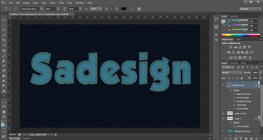 tạo một hiệu ứng chữ vải khâu trong Photoshop rất 3D