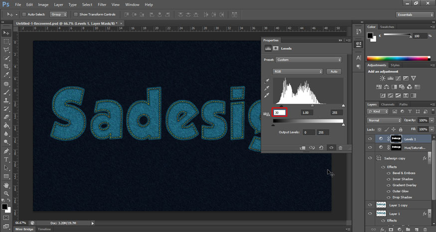 chọn Create new fill or adjustment layer rồi chọn Levels