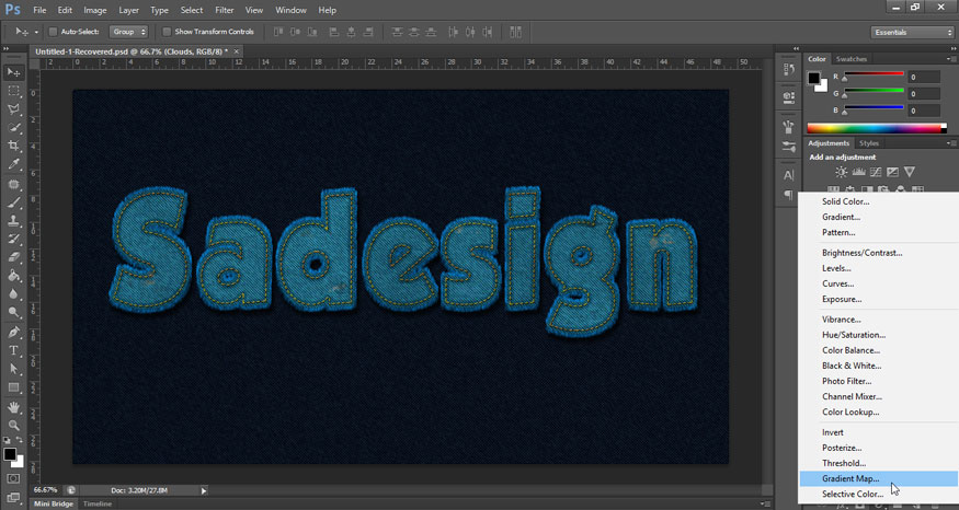 Chọn Create new fill or adjustment layer và chọn Gradient Map