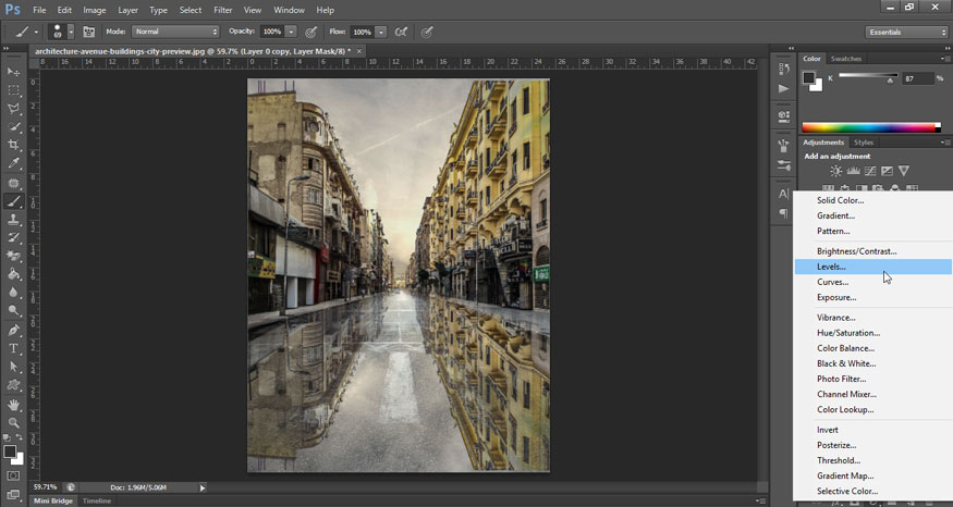 chọn Create a new fill or Adjustment layer 