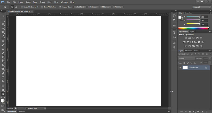 tạo một tài liệu làm việc mới với kích thước tùy ý trên Photoshop