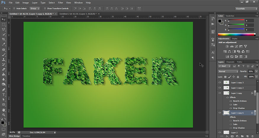 Bật layer chữ FAKER lên