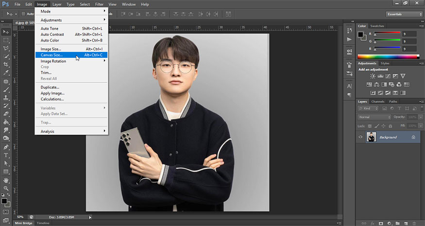 chọn Canvas size