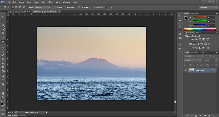 mở bức ảnh muốn mở rộng nền bằng Photoshop