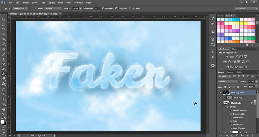 chúng ta đã tạo được hiệu ứng chữ mây trong Photoshop về cơ bản.