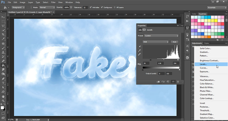 chọn Create new fill or Adjustment layer rồi chọn Level