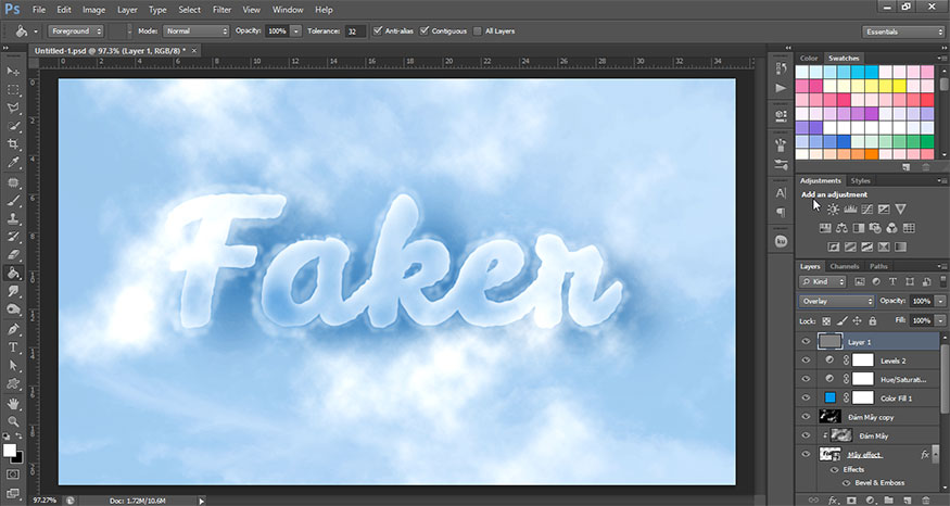 Đặt blend mode của layer này thành Overlay