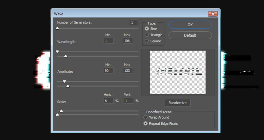 Chọn layer Filters 02 và đi tới Filter => Distort => Wave