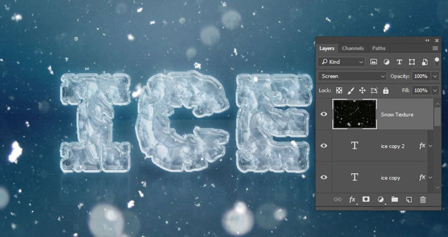 Đặt hình ảnh Heavy Snow Texture (hình ảnh bông tuyết) lên bên trên tất cả các layer