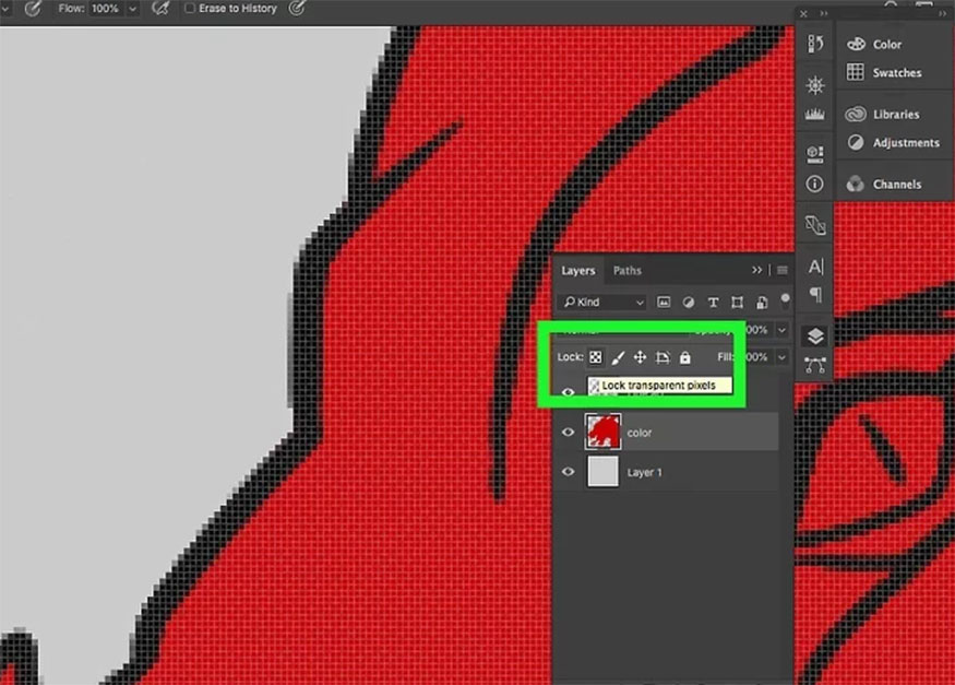 Chọn Lock transparent pixels