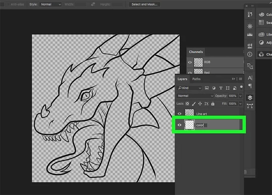 Tạo một layer trống và di chuyển nó xuống bên dưới layer line art
