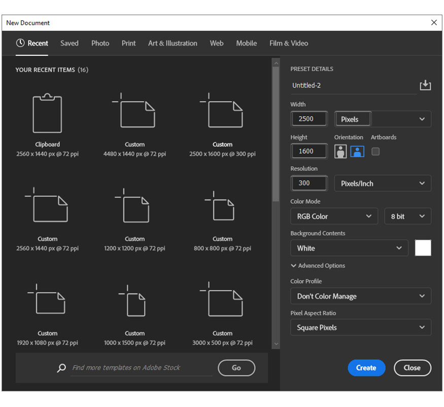 tạo file mới bạn mở Photoshop