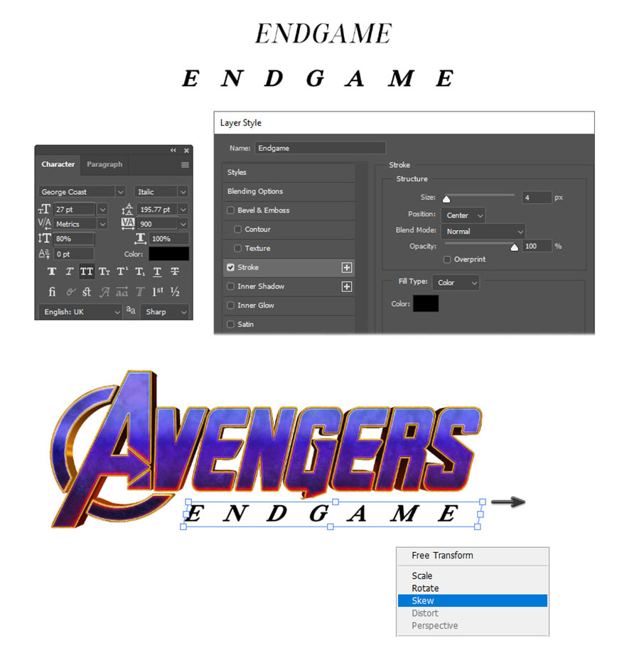 chọn công cụ Horizontal Type Tool (T) và viết ENDGAME