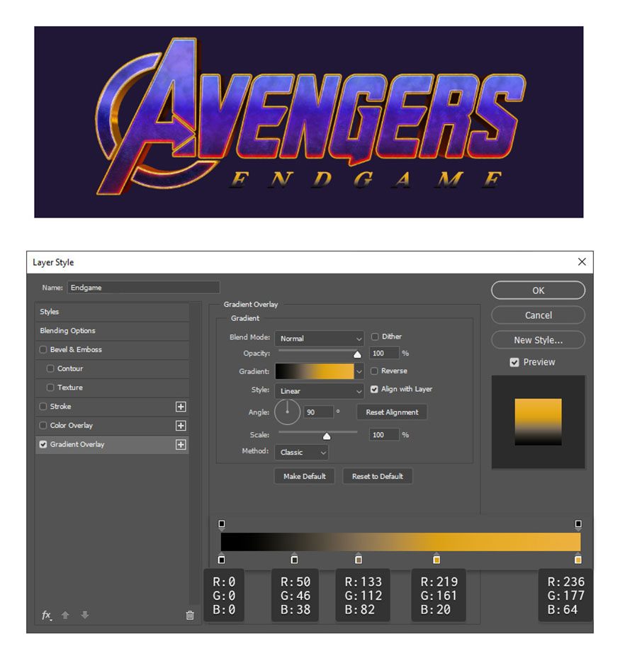 Áp dụng kiểu Gradient Overlay đối với lớp Endgame