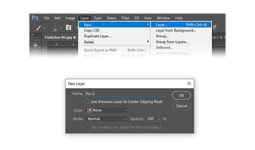 Layer... , đặt tên là Fur-1 và nhấp vào OK.