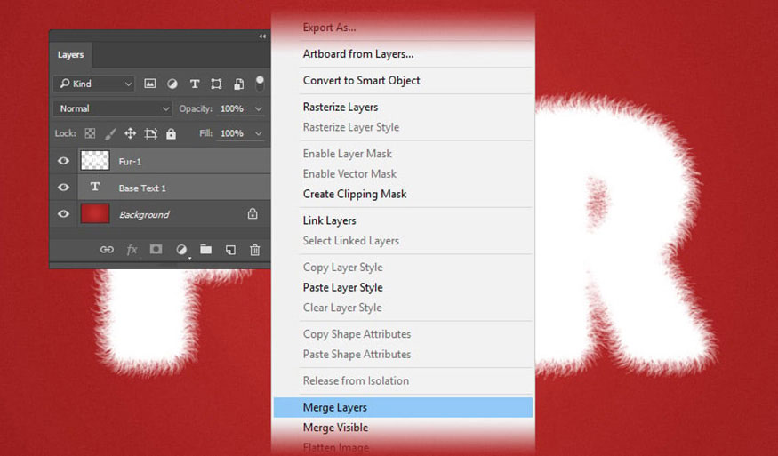 nhấp chuột phải vào Fur-1 và chọn Merge Layers.