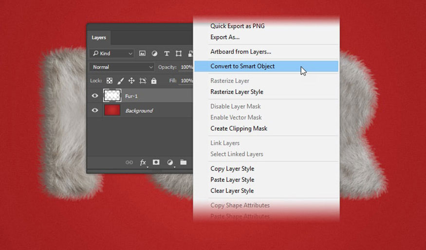 chuyển đổi layer Fur-1 layer thành Smart Object. 
